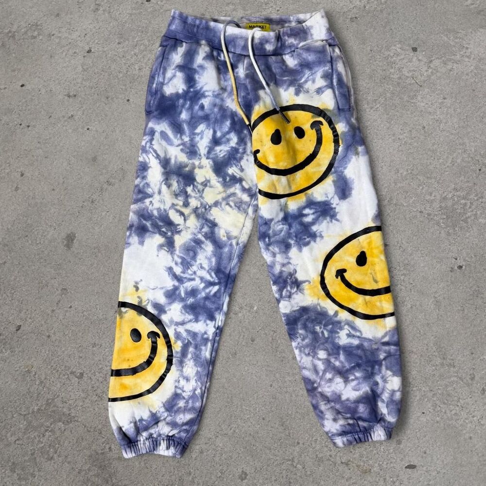 Market Chinatown Smiley Sweatpants Tie-Dye Wash Mens Size Small